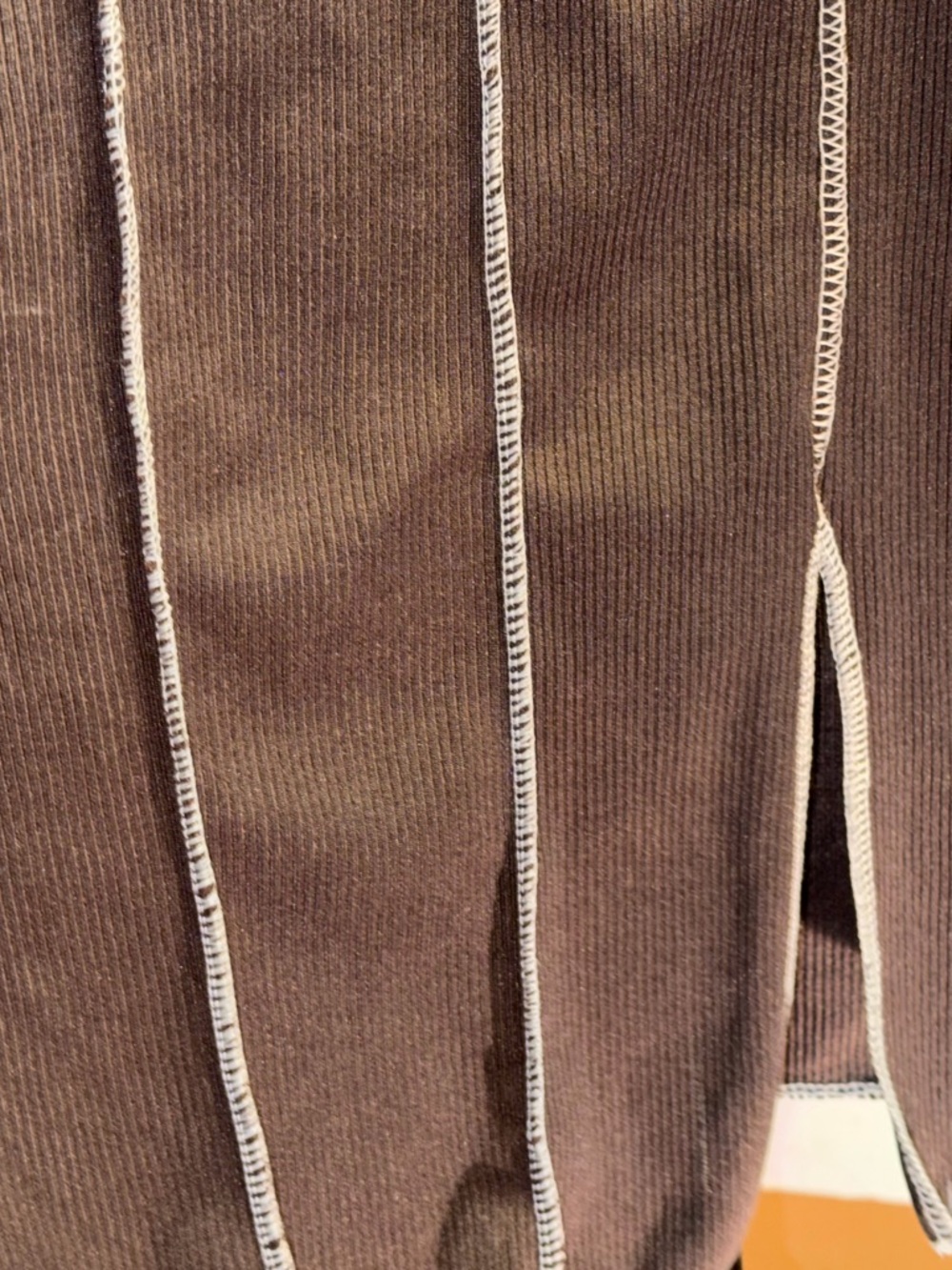 Brown Long Sleeve Lace-Up Ribbed Mini Dress with Contrast Stitching Bodycon Sz S - Picture 7 of 11